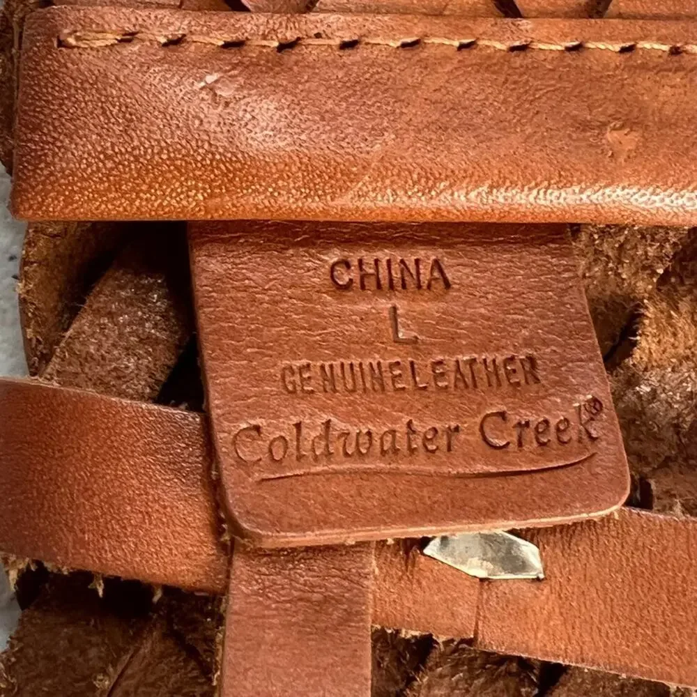 Coldwater Creek Braided Belt Women's L Brown Leather With Hammered Brass Buckle